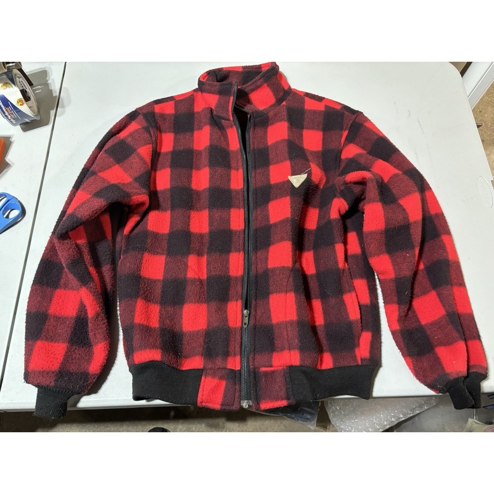UNIONBAY | Vtg Buffalo Plaid Red Black Fleece Boxy Zip Up Medium Jacket‎